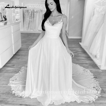 Roycebridal Spaghetti A Line Boho Wedding Dress for Women Vestito Donna 2025 Sequins Lace Vintage Beach Bridal Gowns Open Back