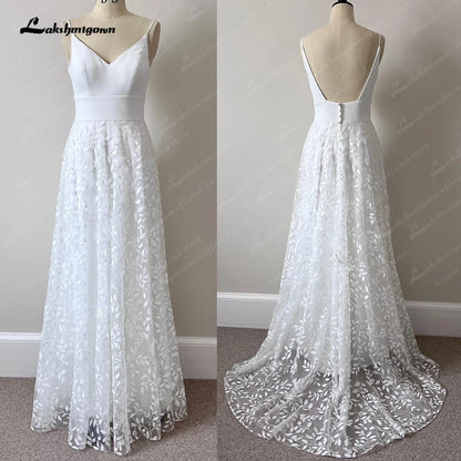 Roycebridal Lace Wedding Dress Appliques V Neck Sweep Train Bride Gown Wedding Party Dresses Elegant Bridal Gown