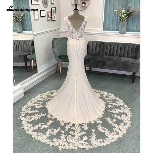 Roycebridal Luxury Mermaid/Trumpet Lace Wedding Dress for Women 2025 Crepe Wedding Gowns vestido de boda corte sirena