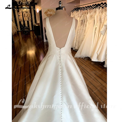 Roycebridal Simple White A Line Wedding Dresses Backless 2025 Summer Beach Robe Satin Sexy Bridal Gowns Brautkleid