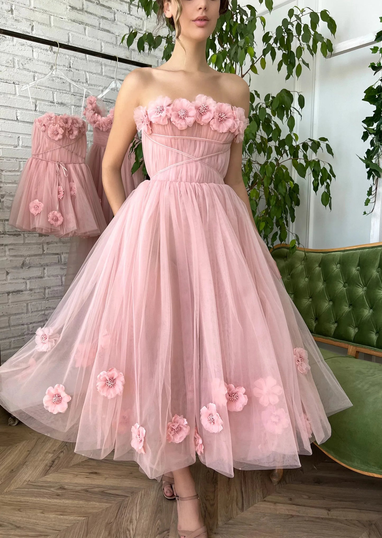 Roycebridal Strapless Pink Garden Wedding Dress for Women Vestito Donna 2025  Lace Flower Beach Bridal Gowns