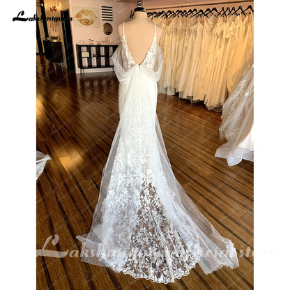 Roycebridal Full Lace Bridal Gown Brautkleid Vintage Mermaid/Trumpet Boho Lace Appliques V Neck Wedding Gowns