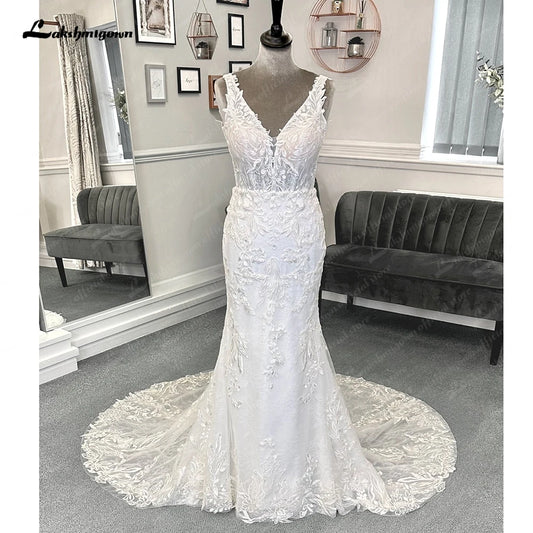 Roycebridal  Lace Mermaid Wedding Dresses Sweep Train Sleeveless Lace With Appliques 2025 Bridal Gowns