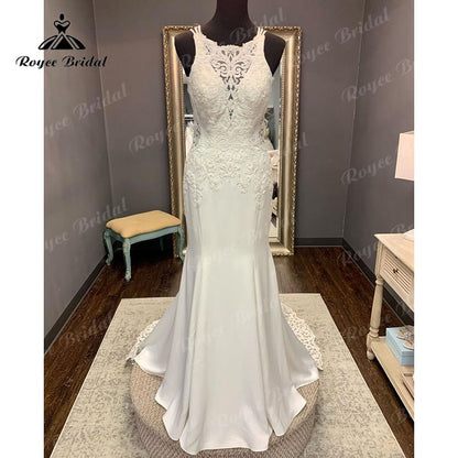 Roycebridal BRIDE,BRIDE EXPLORE All Wedding Dresses,BRIDE EXPLORE Custom Wedding Dresses 👗,BRIDE EXPLORE Plus SizeSexy 2025 Lace Appliques Illusion Sleeveless Sweep Train Mermaid/Trumpet Cut-out Wedding Dress Back Buttons Bridal Gown Sweep