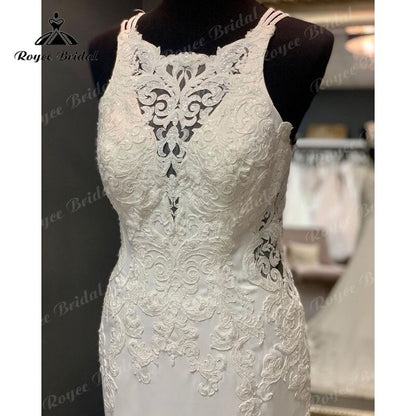 Roycebridal BRIDE,BRIDE EXPLORE All Wedding Dresses,BRIDE EXPLORE Custom Wedding Dresses 👗,BRIDE EXPLORE Plus SizeSexy 2025 Lace Appliques Illusion Sleeveless Sweep Train Mermaid/Trumpet Cut-out Wedding Dress Back Buttons Bridal Gown Sweep