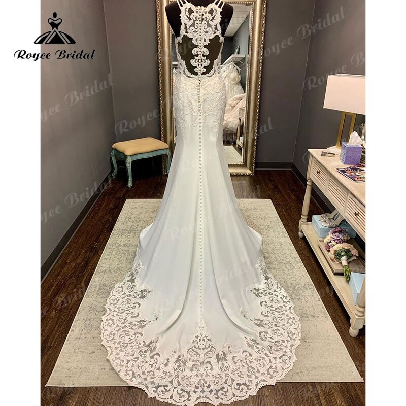 Roycebridal BRIDE,BRIDE EXPLORE All Wedding Dresses,BRIDE EXPLORE Custom Wedding Dresses 👗,BRIDE EXPLORE Plus SizeSexy 2025 Lace Appliques Illusion Sleeveless Sweep Train Mermaid/Trumpet Cut-out Wedding Dress Back Buttons Bridal Gown Sweep