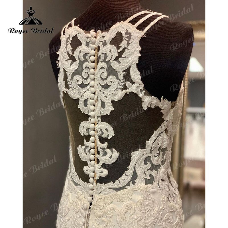 Roycebridal BRIDE,BRIDE EXPLORE All Wedding Dresses,BRIDE EXPLORE Custom Wedding Dresses 👗,BRIDE EXPLORE Plus SizeSexy 2025 Lace Appliques Illusion Sleeveless Sweep Train Mermaid/Trumpet Cut-out Wedding Dress Back Buttons Bridal Gown Sweep