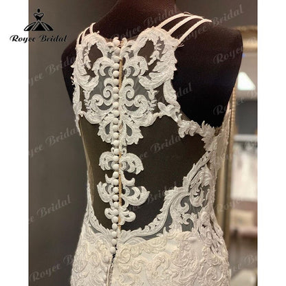 Roycebridal BRIDE,BRIDE EXPLORE All Wedding Dresses,BRIDE EXPLORE Custom Wedding Dresses 👗,BRIDE EXPLORE Plus SizeSexy 2025 Lace Appliques Illusion Sleeveless Sweep Train Mermaid/Trumpet Cut-out Wedding Dress Back Buttons Bridal Gown Sweep