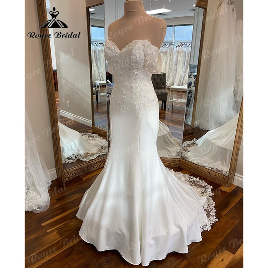 Roycebridal BRIDE,BRIDE EXPLORE All Wedding Dresses,BRIDE EXPLORE Custom Wedding Dresses 👗,BRIDE EXPLORE Plus SizeSexy Soft Satin Lace Mermaid Sweetheart Neckline Wedding Dress with Sweep Train 2025 Off the Shoulder trajes de novias largos