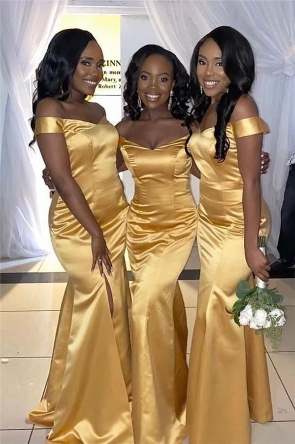 Sexy African Gold Bridesmaid Dresses Mermaid Cheap Guest Gowns