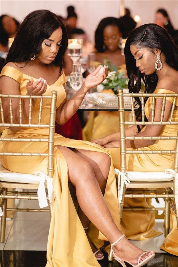 Sexy African Gold Bridesmaid Dresses Mermaid Cheap Guest Gowns