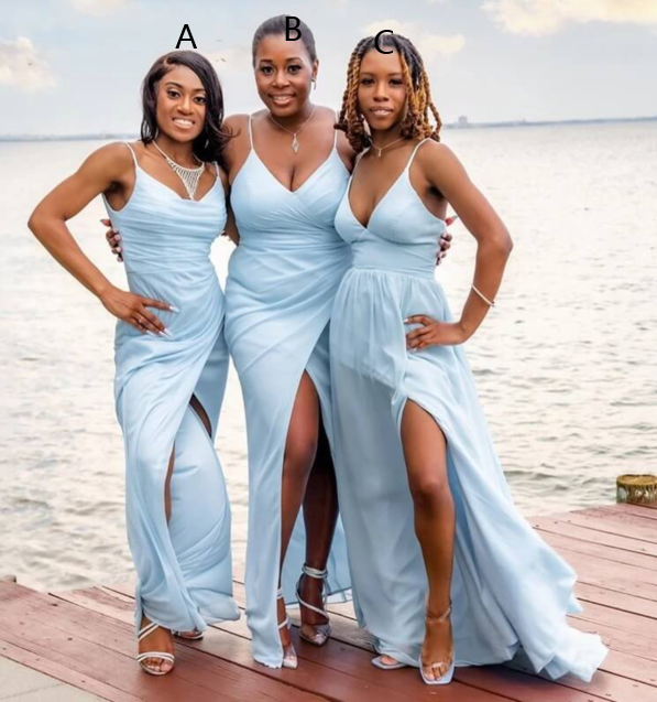 Sexy A line V neck Light Blue Chiffon Beach Bridesmaid Dresses Spaghetti Straps