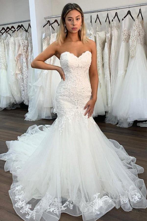 Sexy Lace Mermaid Sweetheart Wedding Dress With Ruffles, Bridal Gown, MW748 | lace wedding dress | cheap wedding dress | mermaid wedding dress | www.musebridals.com