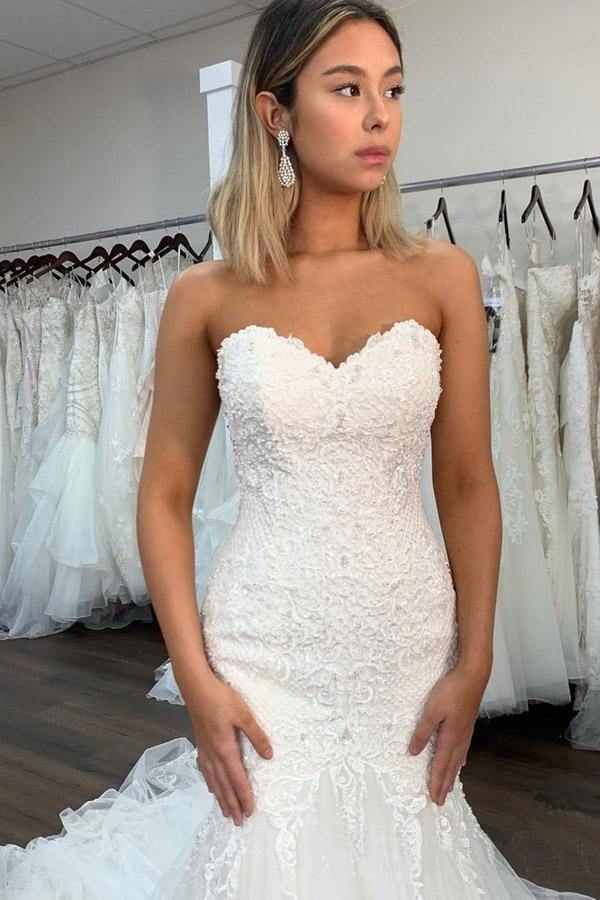 Sexy Lace Mermaid Sweetheart Wedding Dress With Ruffles, Bridal Gown, MW748 | Vintage wedding dress | bohemian wedding dresses | wedding dresses online | www.musebridals.com