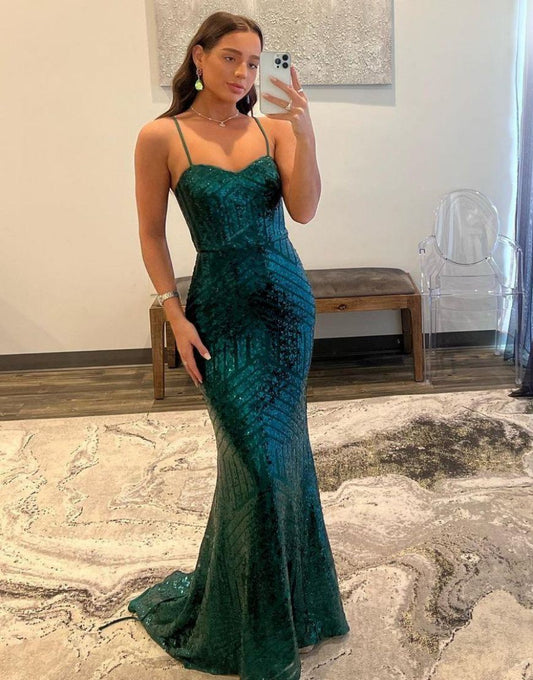 Roycebridal Dorothy |Mermaid Spaghetti Straps Sequin Prom Dress