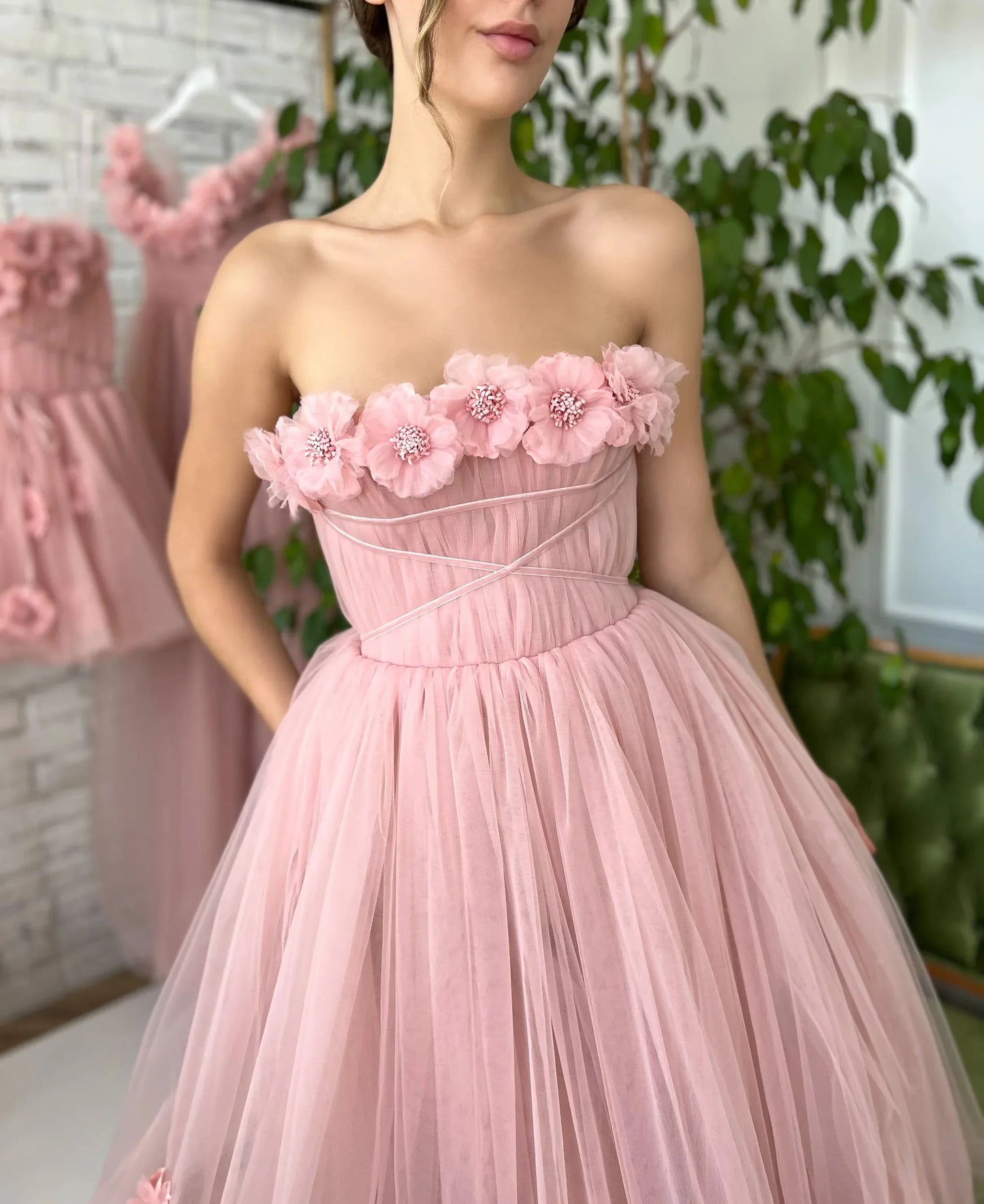 Roycebridal Strapless Pink Garden Wedding Dress for Women Vestito Donna 2025  Lace Flower Beach Bridal Gowns