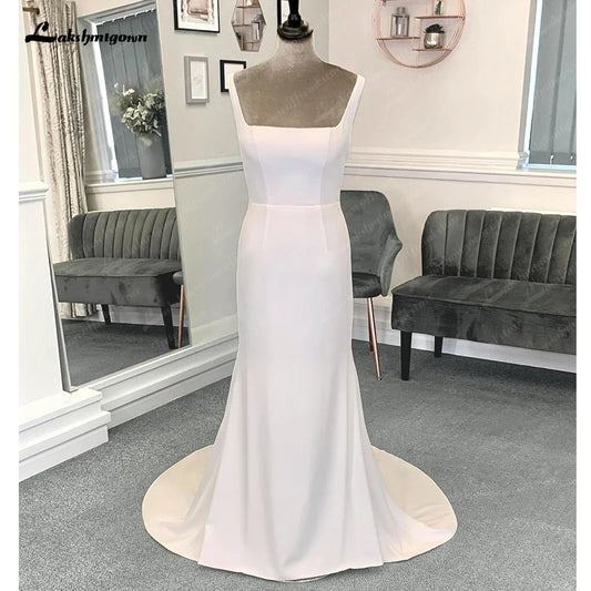 Roycebridal Simple Scoop Neck Crepe Beach Wedding Dresses For Women 2025 Bride Long Boho Wedding Gowns Open Back