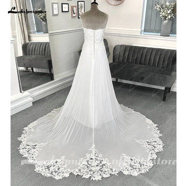 Roycebridal Lace Appliques Boho Chiffon Wedding Dress with Detachable Sleeves Beach Women Civil Bridal  Wedding Gowns