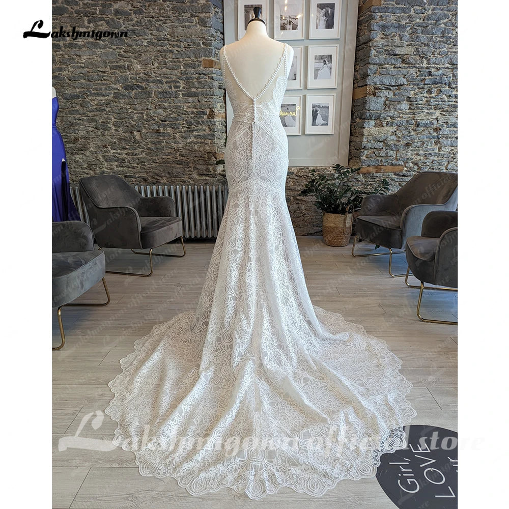 Romantic Lace Floral Mermaid Court Train Wedding Dress for Women 2024 Civil Boho Bridal Gown vestido de fiesta de boda