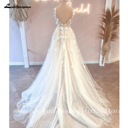 Roycebridal Vintage Lace Appliques Backless Wedding Dress with V Neck 2024 3D Flowers Bridal Gown Custom Made abito da sposa