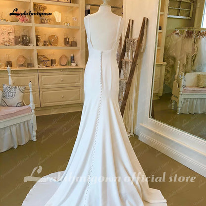 Roycebridal Sexy Scoop Neck Soft Satin Spaghetti Straps Mermaid/Trumpet Boho Wedding Dress Illusion robe mariée sirene