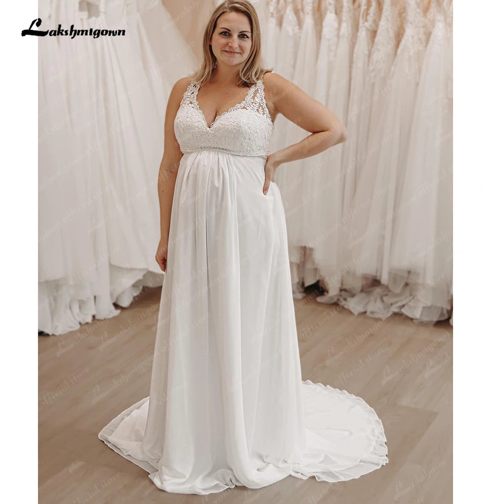 Maternity Chiffon Wedding Dresses 2025 V Neck Bohemian Pregnant Bridal Gowns Sweep Train Elegant Simple Robe De Mariage