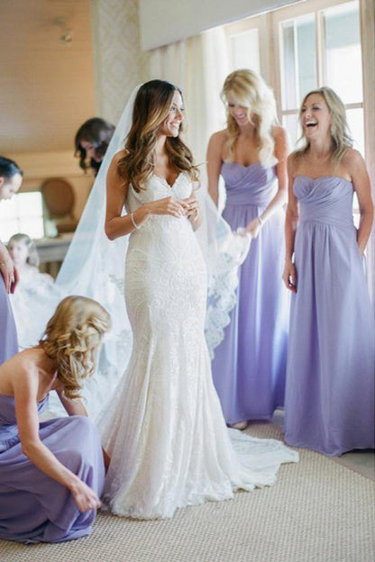 Roycebridal Sheath Lavender Chiffon Bridesmaid Dresses Sweetheart Backless With Ruched