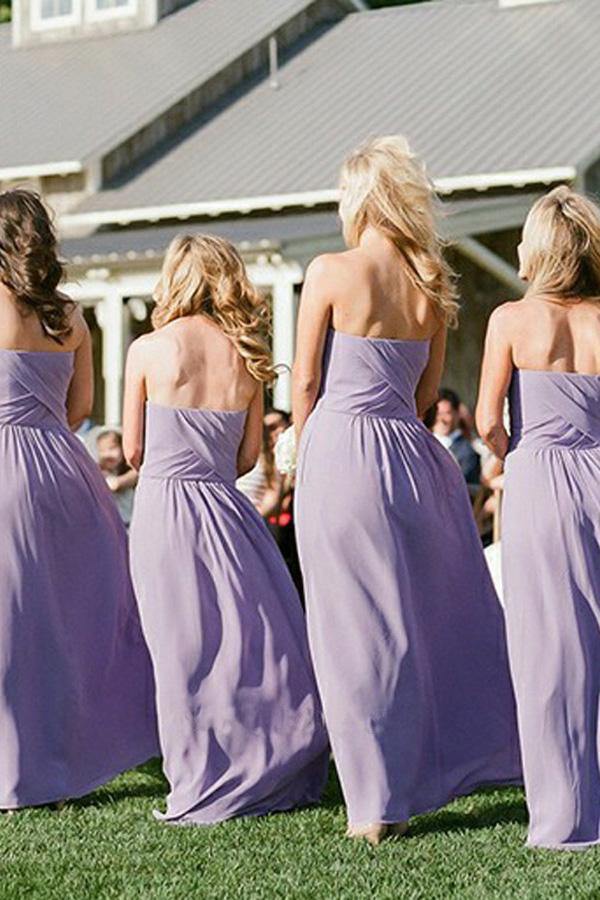 Roycebridal Sheath Lavender Chiffon Bridesmaid Dresses Sweetheart Backless With Ruched