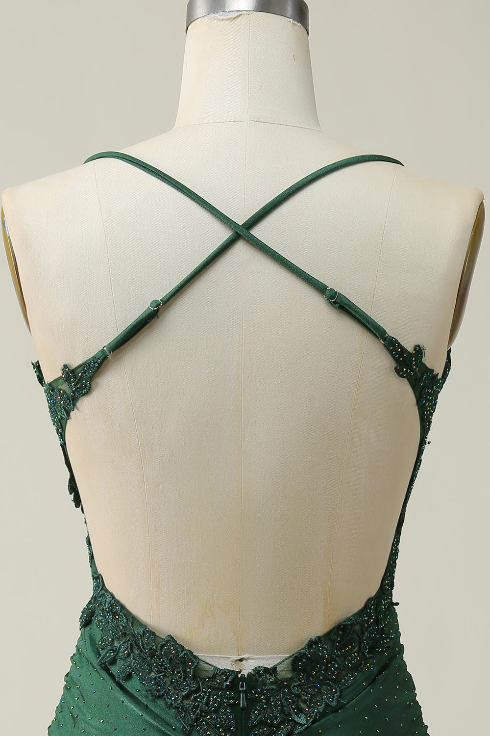 Dark Green Sheath Spaghetti Straps Homecoming Dress with Appliques