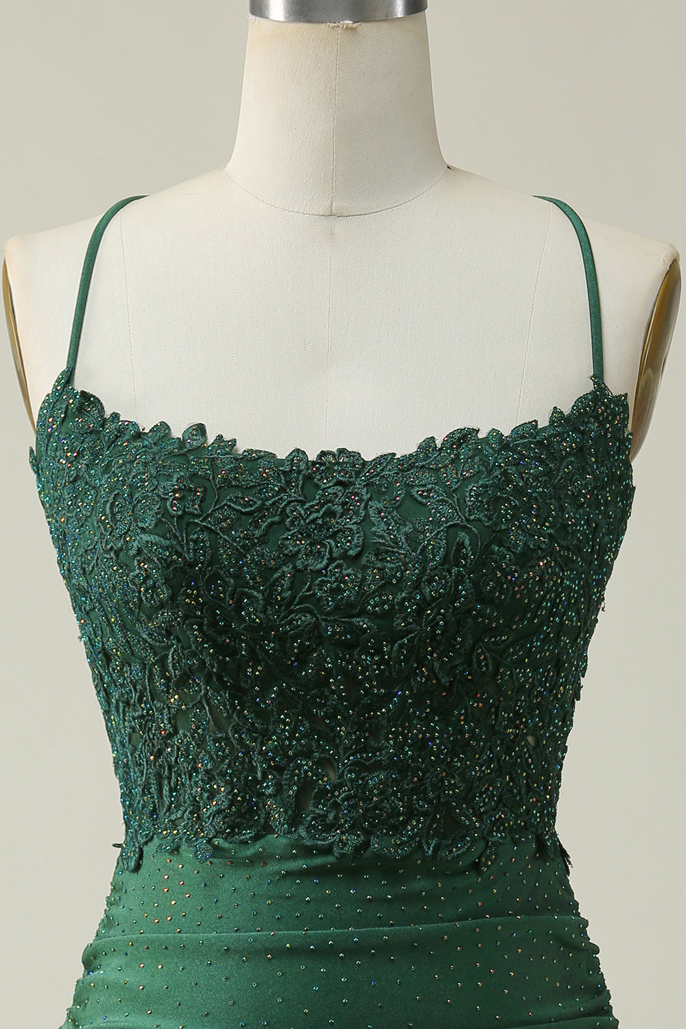 Dark Green Sheath Spaghetti Straps Homecoming Dress with Appliques