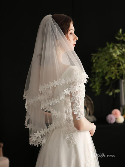 Short Lace Bridal Blusher Veils Viniodress AC1300-Veils-Viniodress-Ivory-Viniodress