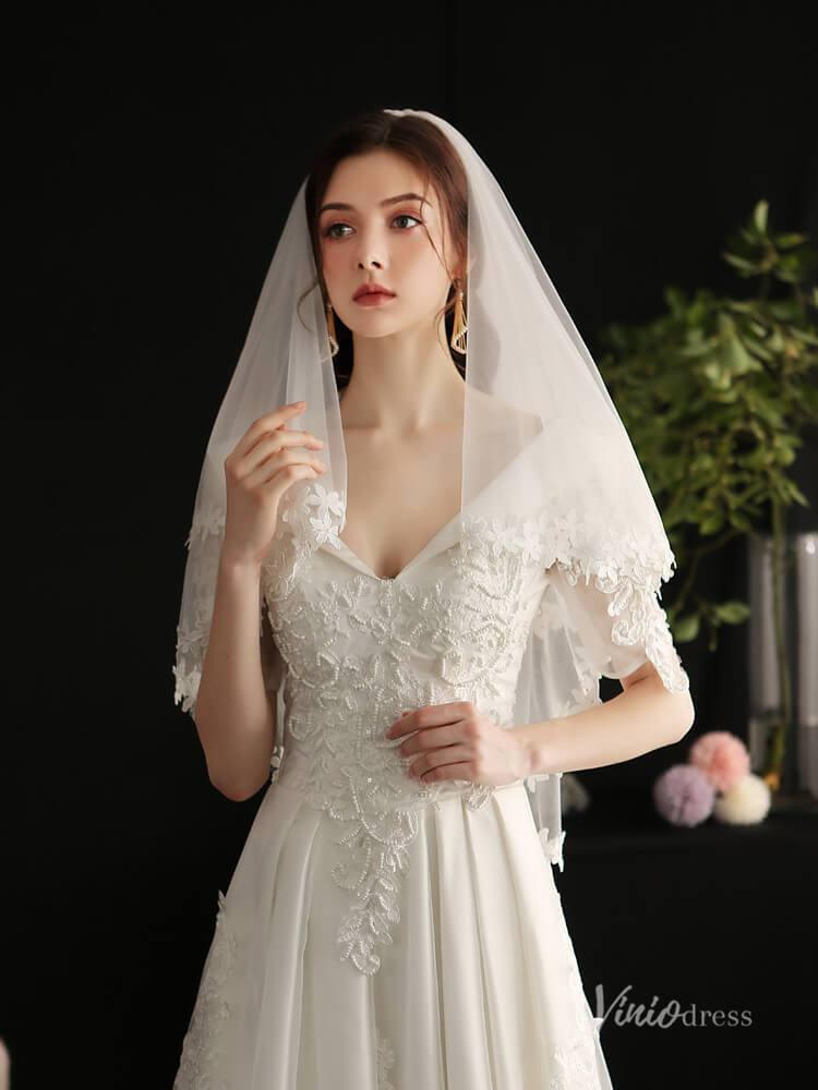 Short Lace Bridal Blusher Veils Viniodress AC1300-Veils-Viniodress-Ivory-Viniodress