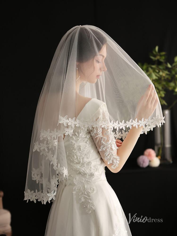 Short Lace Bridal Blusher Veils Viniodress AC1300-Veils-Viniodress-Ivory-Viniodress