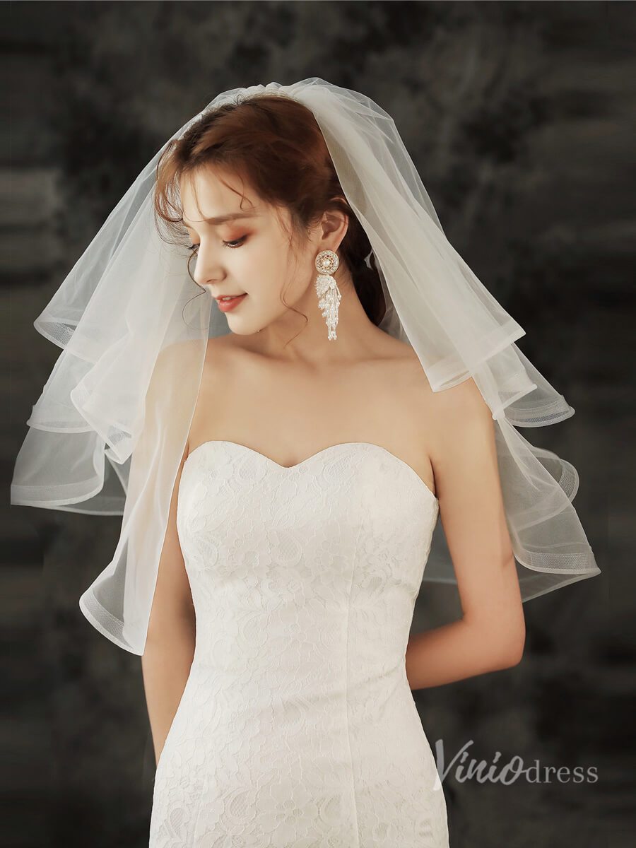 Short Ruffled Tulle Veil Viniodress TS1920-Veils-Viniodress-Ivory-Viniodress