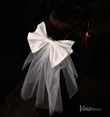 Short Satin Bow Veil for Bride Viniodress AC1311-Veils-Viniodress-Ivory-Viniodress