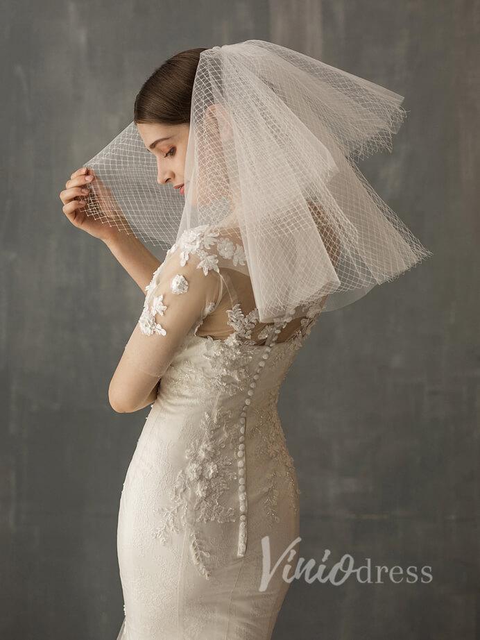 Shoulder Length Short Bridal Veils AC1001-Veils-Viniodress-Ivory-Viniodress