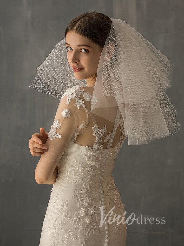 Shoulder Length Short Bridal Veils AC1001-Veils-Viniodress-Ivory-Viniodress