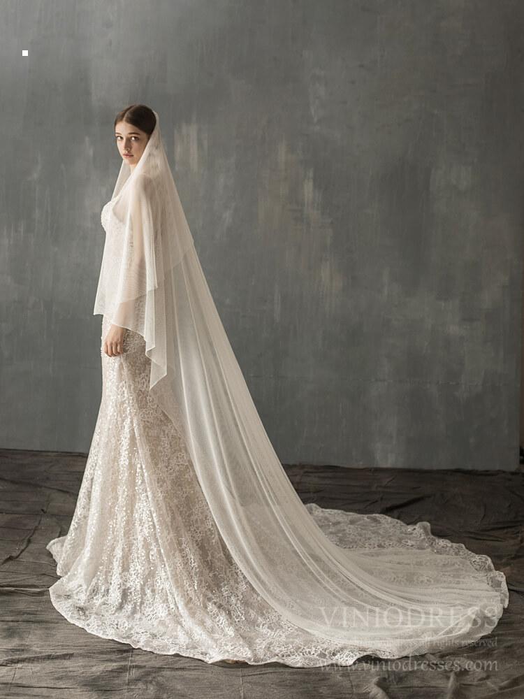 Simple Ivory Tulle Bridal Cathedral Veil AC1241-Veils-Viniodress-Ivory-Viniodress