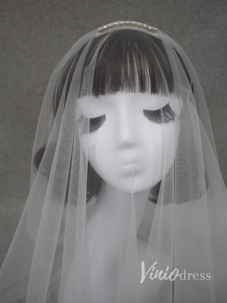 Simple Ivory Tulle Drop Veil Crystal Comb Wedding Veils ACC1054-Veils-Viniodress-Ivory-Viniodress