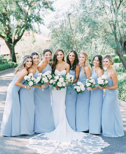 Roycebridal Simple Chiffon Halter Dusty Blue Bridesmaid Dresses under 100