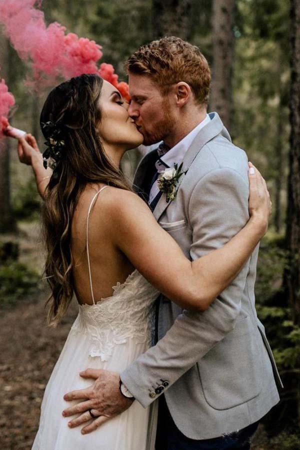 Simple A-line Lace Spaghetti Straps Beach Wedding Dresses With Train, MW567 | ivory lace wedding dress | beach wedding dresses | wedding gowns | www.musebridals.com