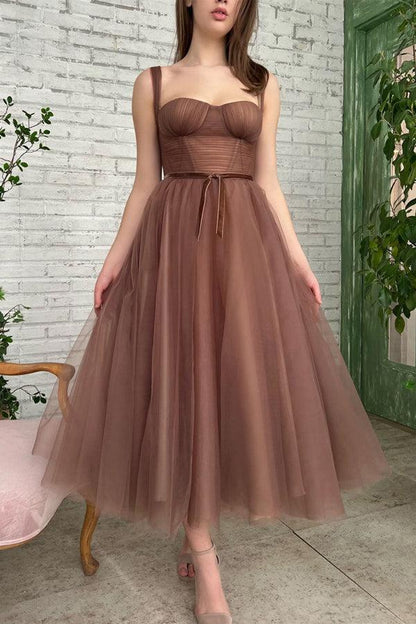 Roycebridal Lyra | Simple A-line Tea Length Tulle Short Prom Dress Homecoming Dress