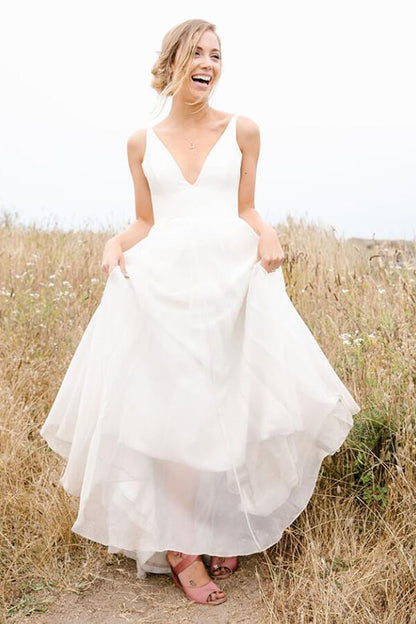 Simple Chiffon A-line Sleeveless Beach Wedding Dresses, Bridal Gown, MW817 | chiffon wedding dresses | outdoor wedding dress | bridal style | musebridals.com