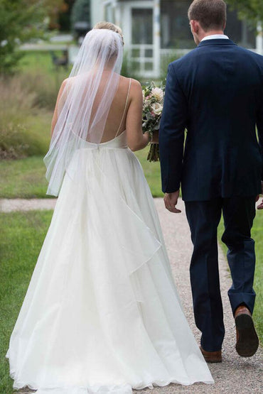 Simple Ivory A-line V-neck Backless Wedding Dresses, Beach Wedding Dress, MW557 | simple wedding gowns | beach wedding dresses | cheap wedding dresses | www.musebridals.com