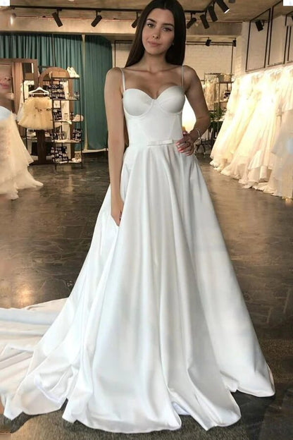 Simple Ivory Satin A-line Sweetheart Wedding Dresses, Cheap Bridal Gown, MW701 | simple wedding dresses | ivory wedding gown | cheap wedding dresses | www.musebridals.com