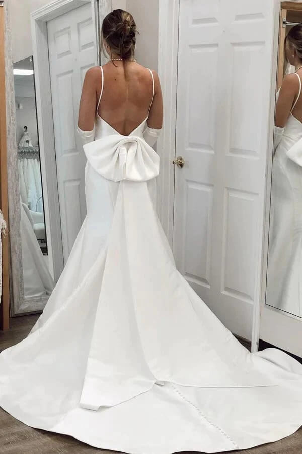 Simple Ivory Satin Mermaid V Neck Wedding Dresses, Wedding Gowns, MW764 | wedding dresses stores | wedding dresses online | cheap mermaid wedding dress | musebridals.com