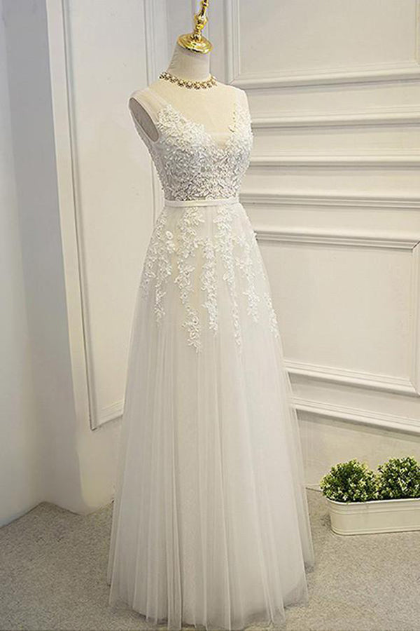 Simple Lace A-line V-neck Floor Length Wedding Dresses, Bridal Gown, MW583 | simple wedding dresses | cheap lace wedding dresses | bridal gowns | www.musebridals.com