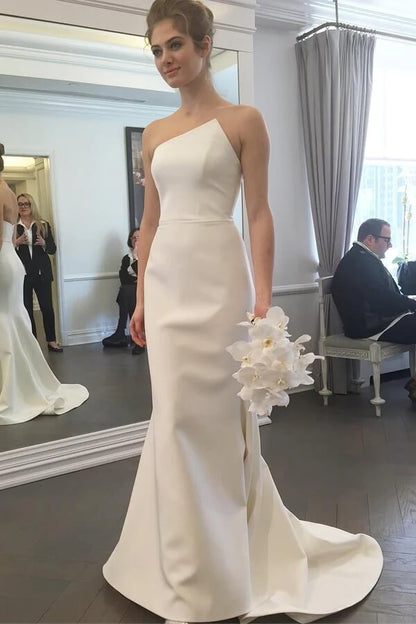 Simple Mermaid Ivory Strapless Wedding Dresses With Train, Wedding Gown, MW781 | cheap wedding dresses | bridal dresses | wedding dresses online | musebridals.com