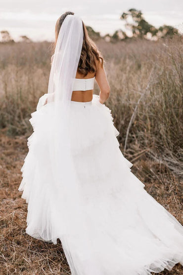 Simple Two Piece Wedding Dress With Layered Tulle Skirt, Bridal Gown, MW1005 | beach wedding dress | outdoor wedding dress | simple wedding gown | musebridals.com