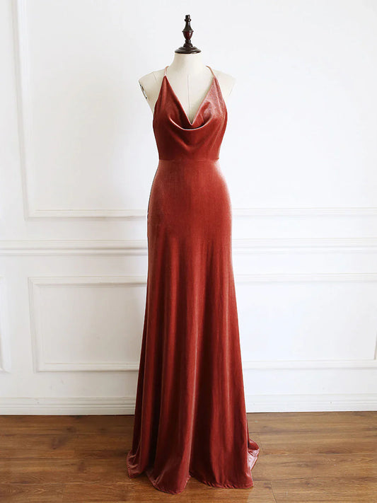 Simple V Neck Velvet Formal Dresses Mermaid Long Wedding Guest Dress